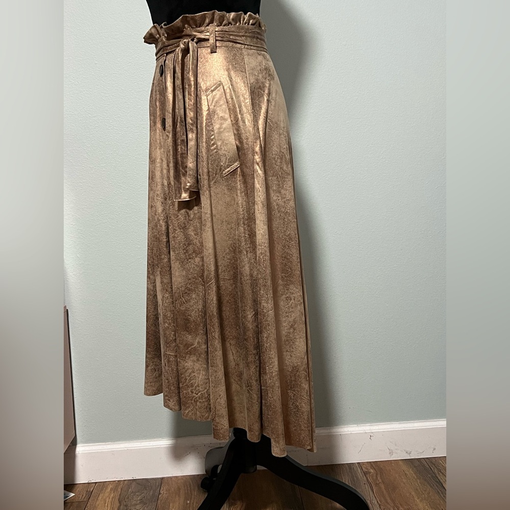 Zara Basic Metallic Gold Button Front Belted Faux… - image 5